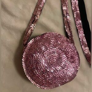 VTG Y2K Round Pink Sequin Zipper Purse Pillbox look 6" dia Indonesia Barbiecore